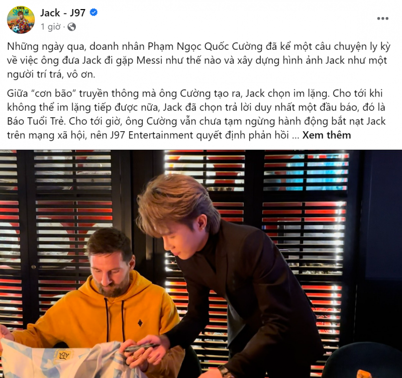 Chia sẻ về phía Jack. Ảnh fanpage Jack - J97 Chia sẻ về phía Jack. Ảnh fanpage Jack - J97