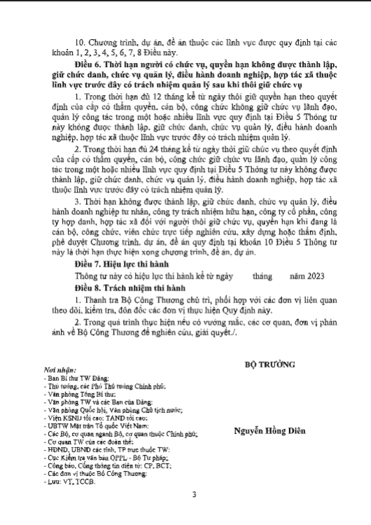 Thông tư quy định lĩnh vực người có chức vụ thuộc Bộ Công Thương không được tham gia Thông tư quy định lĩnh vực người có chức vụ thuộc Bộ Công Thương không được tham gia
