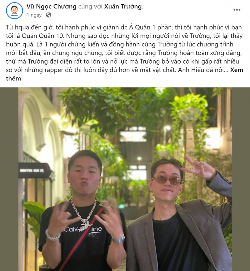 Những chia sẻ của 24K.Right về người bạn thân của mình. . Ảnh facebook cá nhân