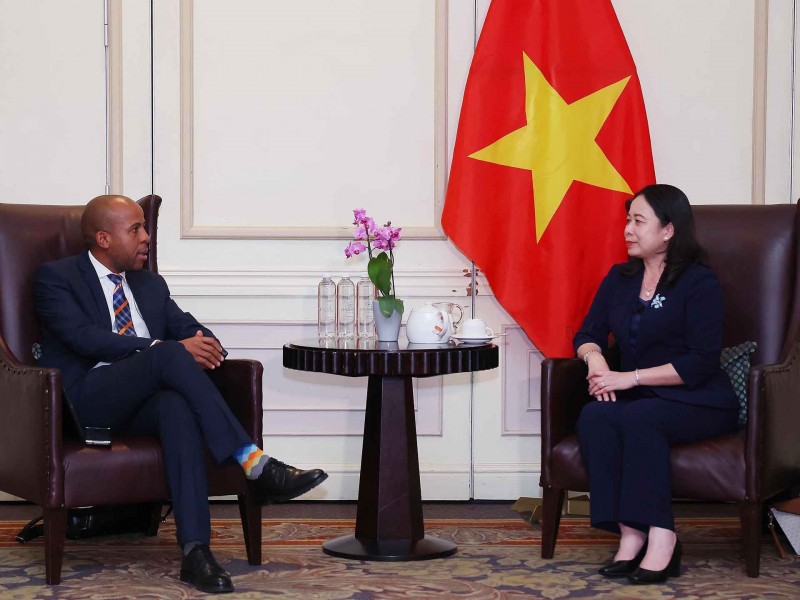 Phó Chủ tịch nước Võ Thị Ánh Xuân tiếp Chủ tịch Phòng thương mại công nghiệp Nam Phi Mtho Xulu. (Nguồn: TTXVN) Phó Chủ tịch nước Võ Thị Ánh Xuân tiếp Chủ tịch Phòng thương mại công nghiệp Nam Phi Mtho Xulu. (Nguồn: TTXVN)