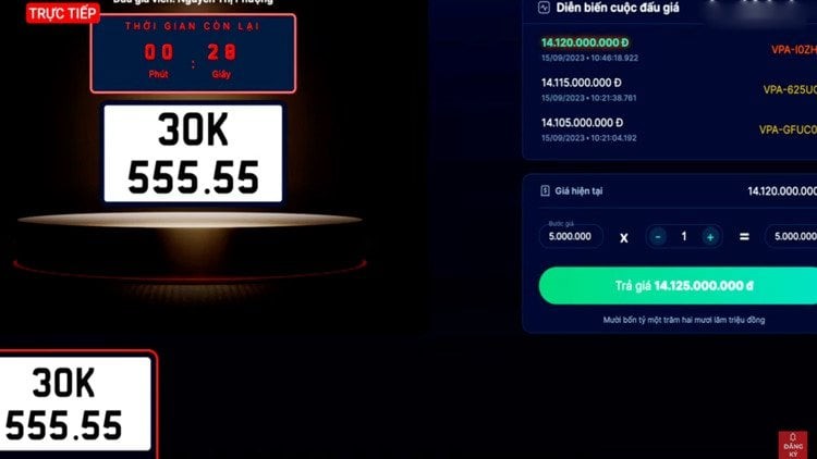 Biển 'ngũ quý' 30K-555.55 chốt giá 14,12 tỷ đồng. Biển 'ngũ quý' 30K-555.55 chốt giá 14,12 tỷ đồng.