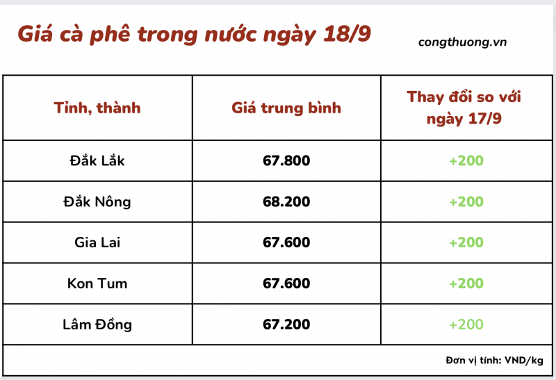 Giá cà phê 18/9, giá cà phê trong nước ngày 18/9/2023