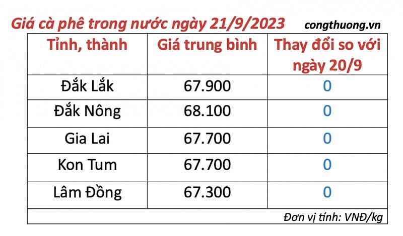 Thị trường cà phê trong nước ngày 20/9/2023 Thị trường cà phê trong nước ngày 20/9/2023