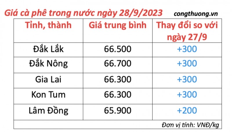 Giá cà phê hôm nay, ngày 28/9/2023: Giá cà phê trong nước tăng trở lại Giá cà phê hôm nay, ngày 28/9/2023: Giá cà phê trong nước