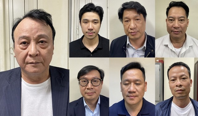 Chủ tịch Tập đoàn Tân Hoàng Minh Đỗ Anh Dũng (trái) và các bị can trong vụ án - Ảnh: Bộ Công an Chủ tịch Tập đoàn Tân Hoàng Minh Đỗ Anh Dũng (trái) và các bị can trong vụ án - Ảnh: Bộ Công an