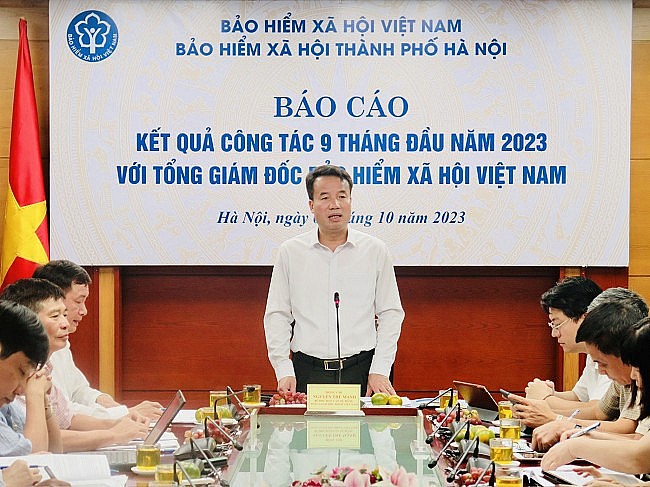 Tổng Giám đốc BHXH Việt Nam Nguyễn Thế Mạnh đã có buổi làm việc với BHXH Thành phố Hà Nội về kết quả công tác 09 tháng đầu năm 2023 và phương hướng nhiệm vụ 03 tháng cuối năm Tổng Giám đốc BHXH Việt Nam Nguyễn Thế Mạnh đã có buổi làm việc với BHXH Thành phố Hà Nội về kết quả công tác 09 tháng đầu năm 2023 và phương hướng nhiệm vụ 03 tháng cuối năm