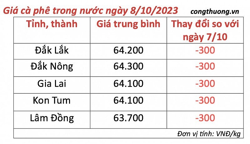 Thị trường cà phê trong nước ngày 8/10/2023 Thị trường cà phê trong nước ngày 8/10/2023