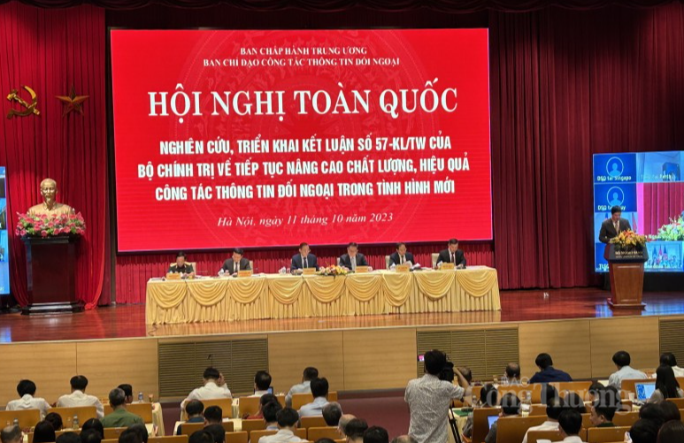 Hội nghị toàn quốc nghiên cứu, triển khai Kết luận 57 của Bộ Chính trị về tiếp tục nâng cao chất lượng, hiệu quả thông tin đối ngoại. Hội nghị toàn quốc nghiên cứu, triển khai Kết luận 57 của Bộ Chính trị về tiếp tục nâng cao chất lượng, hiệu quả thông tin đối ngoại.