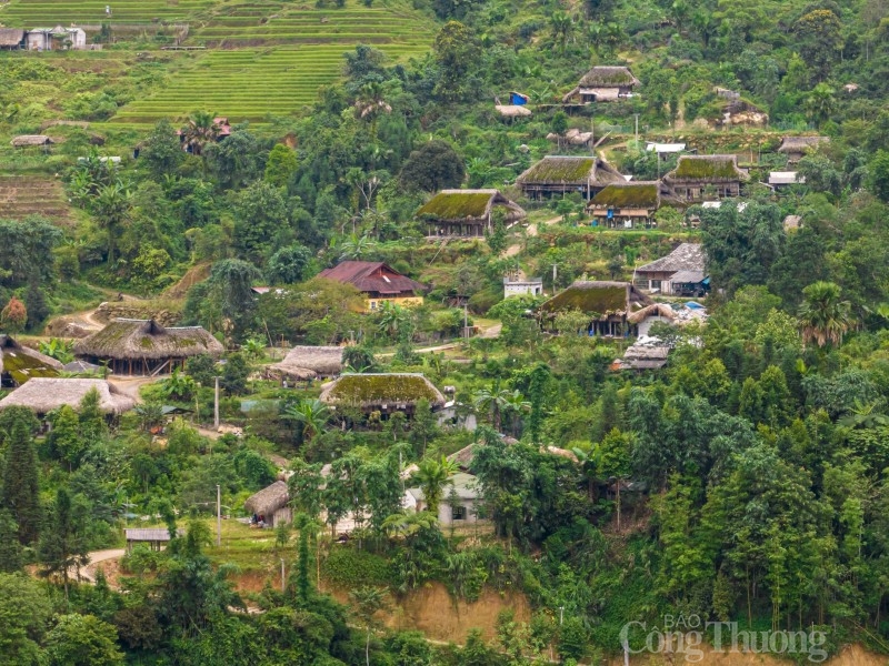 Mỗi ngôi nhà sàn đều được lợp từ hàng vạn chiếc lá cọ tán rộng của núi rừng. Mỗi ngôi nhà sàn đều được lợp từ hàng vạn chiếc lá cọ tán rộng của núi rừng.