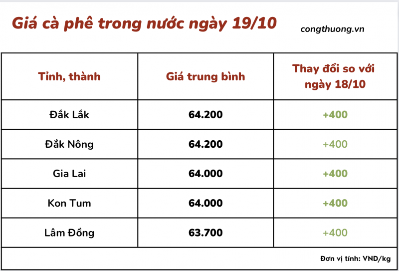 Thị trường cà phê trong nước ngày 19/10/2023 Thị trường cà phê trong nước ngày 19/10/2023