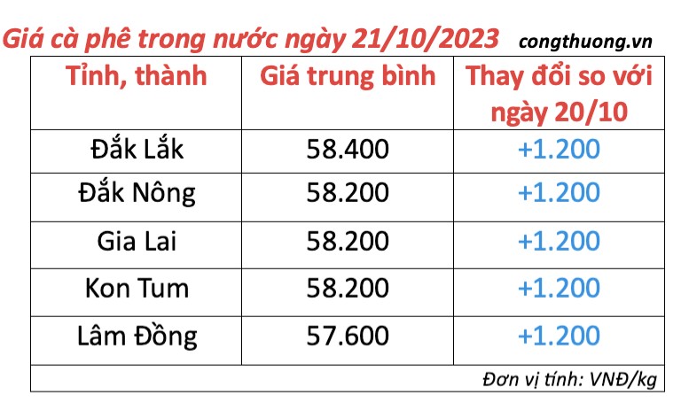 Giá cà phê hôm nay, ngày 21/10/2023: Giá cà phê trong nước