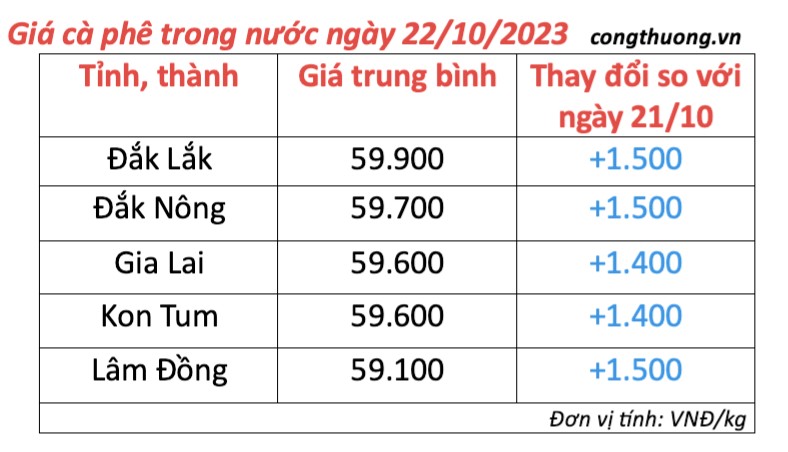 Giá cà phê hôm nay, ngày 22/10/2023: Giá cà phê trong nước
