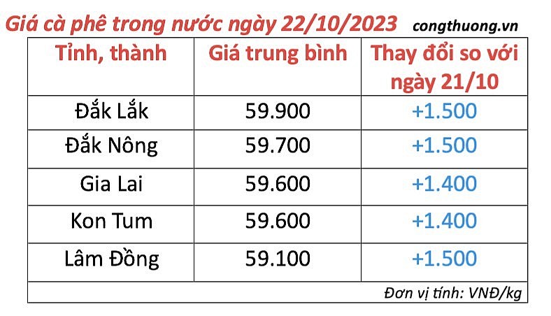 Thị trường cà phê trong nước ngày 22/10/2023 Thị trường cà phê trong nước ngày 22/10/2023