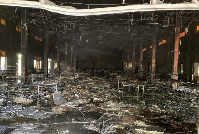 Hội trường tiệc cưới bị thiêu rụi - Ảnh: Thái Bình Hội trường tiệc cưới bị thiêu rụi - Ảnh: Thái Bình