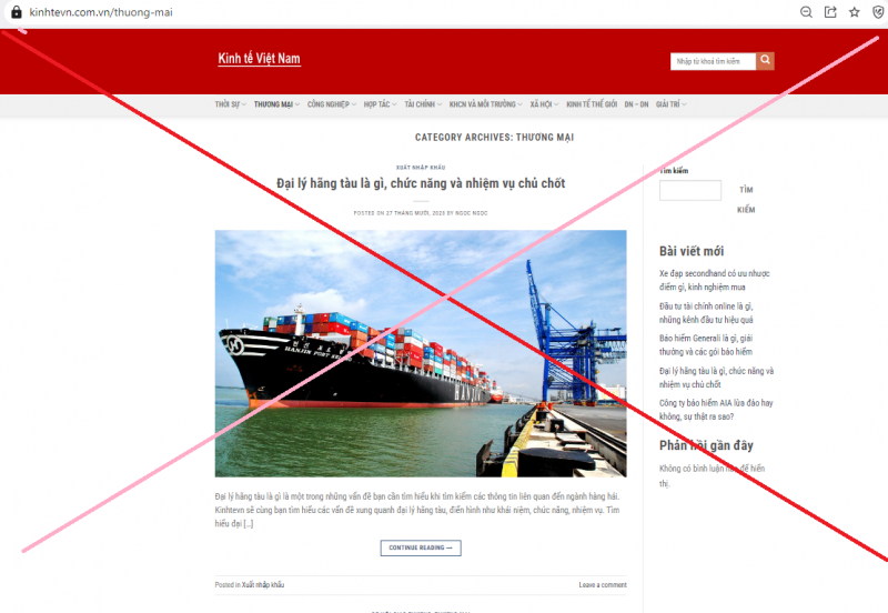 Mạo danh chuyên trang Kinh tế Việt Nam của Báo Công Thương Mạo danh chuyên trang Kinh tế Việt Nam của Báo Công Thương