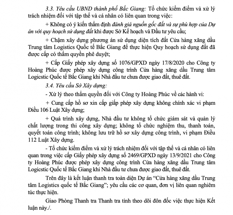 Chấm dứt hoạt động Dự án “Cửa hàng xăng dầu Trung tâm Logistics quốc tế Bắc Giang” Chấm dứt hoạt động Dự án “Cửa hàng xăng dầu Trung tâm Logistics quốc tế Bắc Giang”