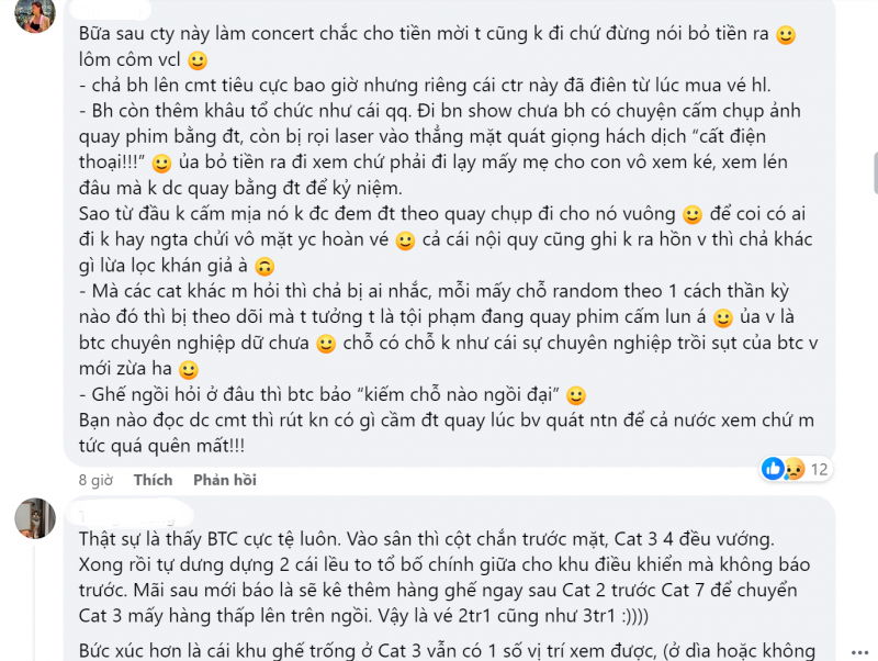 Sự phẫn nộ của các khán giả khi xem concert tối qua. Ảnh chụp màn hình Sự phẫn nộ của các khán giả khi xem concert tối qua. Ảnh chụp màn hình