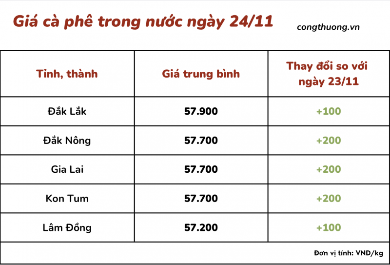 Thị trường cà phê trong nước ngày 24/11/2023 Thị trường cà phê trong nước ngày 24/11/2023