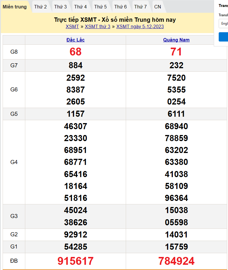 Kết quả Xổ số miền Trung ngày 5/12/2023, KQXSMT ngày 5 tháng 12, XSMT 5/12, xổ số miền Trung hôm nay Kết quả Xổ số miền Trung ngày 5/12/2023, KQXSMT ngày 5 tháng 12, XSMT 5/12, xổ số miền Trung hôm nay
