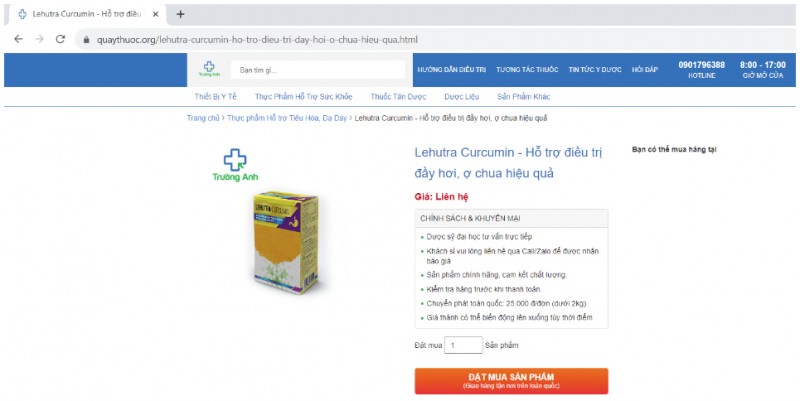 Cục An toàn thực phẩm (Bộ Y tế) cảnh báo LEHUTRA-CURCUMIN vi phạm quy định về quảng cáo