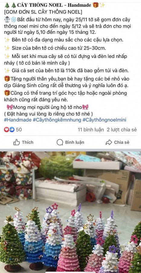Set đồ trang trí cây thông Noel handmade được yêu thích trên mạng xã hội. Ảnh chụp màn hình Set đồ trang trí cây thông Noel handmade được yêu thích trên mạng xã hội. Ảnh chụp màn hình