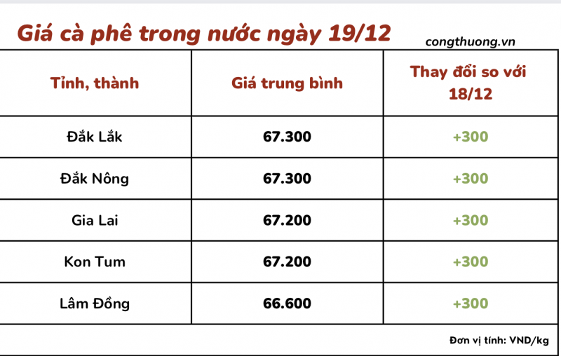 Thị trường cà phê trong nước ngày 19/12 Thị trường cà phê trong nước ngày 19/12