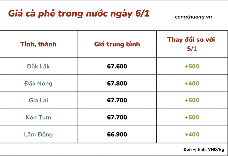 Giá cà phê 6/1, giá cà phê trong nước ngày 6/1/2024 Giá cà phê 6/1, giá cà phê trong nước ngày 6/1/2024