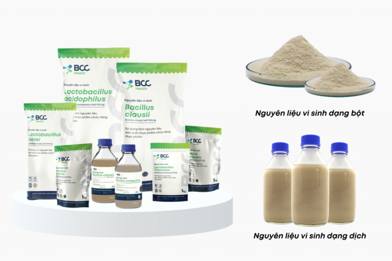 Nguyên liệu men vi sinh của BCC Health được bào chế đa dạng