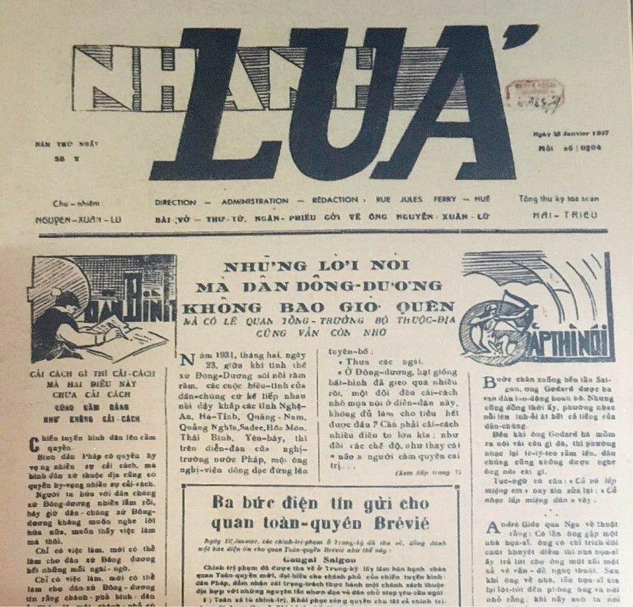 Báo Nhành Lúa, cơ quan Xứ ủy Trung kỳ Đảng Cộng sản Đông Dương, Báo được biên tập ở Huế, phát hành tại Hà Nội, toàn quốc và Pháp. Ảnh: Tư liệu Báo Nhành Lúa, cơ quan Xứ ủy Trung kỳ Đảng Cộng sản Đông Dương, Báo được biên tập ở Huế, phát hành tại Hà Nội, toàn quốc và Pháp. Ảnh: Tư liệu