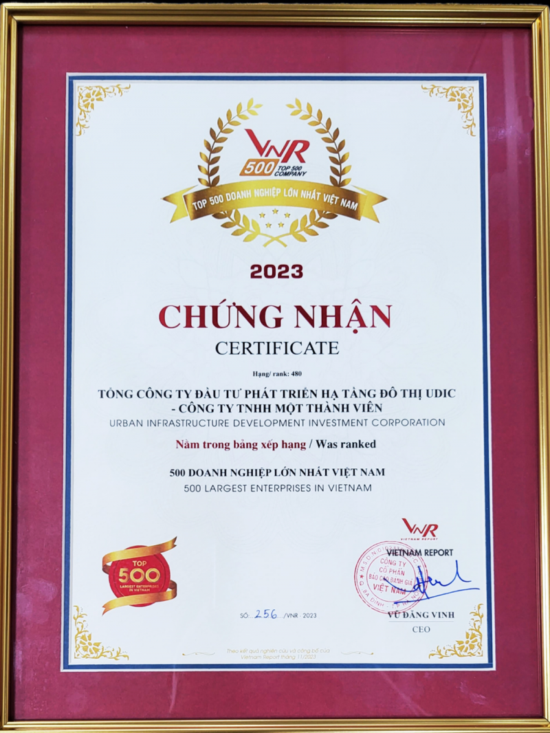 UDIC 7 năm liên tiếp lọt Top 500 Doanh nghiệp lớn nhất Việt Nam UDIC 7 năm liên tiếp lọt Top 500 Doanh nghiệp lớn nhất Việt Nam