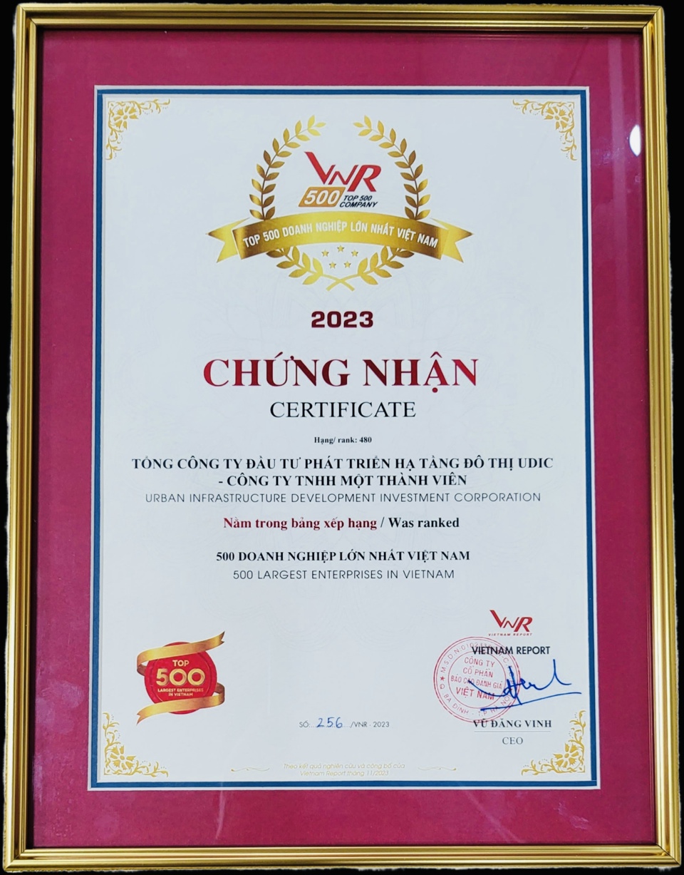 UDIC 7 năm liên tiếp lọt Top 500 Doanh nghiệp lớn nhất Việt Nam -0