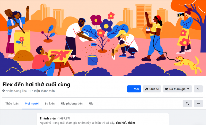 Group Flex đến hơi thở cuối cùng đã lên đến gần 1,7 triệu thành viên. Ảnh: chụp màn hình Group Flex đến hơi thở cuối cùng đã lên đến gần 1,7 triệu thành viên. Ảnh: chụp màn hình