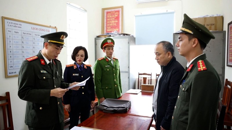 Đối tượng Nguyễn Thế Hùng tại cơ quan Công an. Ảnh: CA Hưng Yên