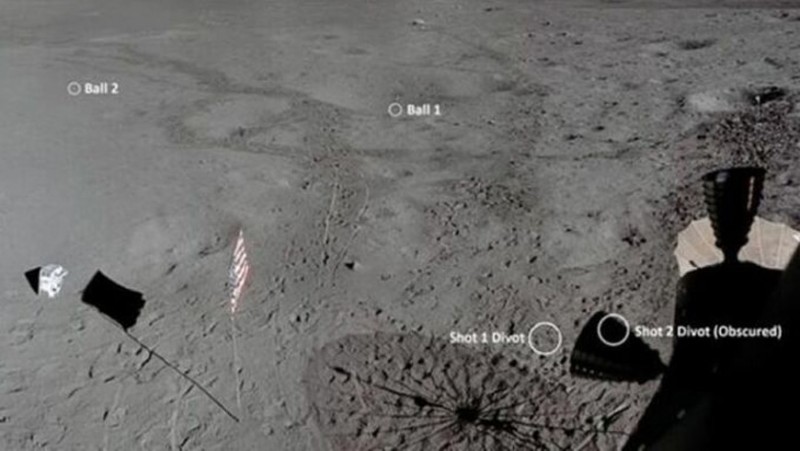 Bức không ảnh ghi lại vị trí đánh bóng của Shepard trên Mặt Trăng năm 1971. Ảnh: NASA  Bức không ảnh ghi lại vị trí đánh bóng của Shepard trên Mặt Trăng năm 1971. Ảnh: NASA