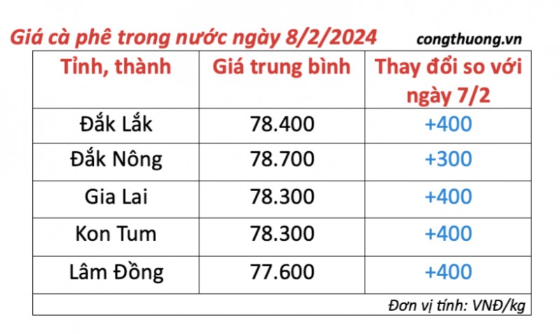 Giá cà phê hôm nay; ngày 8/2/2024: Giá cà phê trong nước tăng trở lại Giá cà phê hôm nay; ngày 8/2/2024: Giá cà phê trong nước