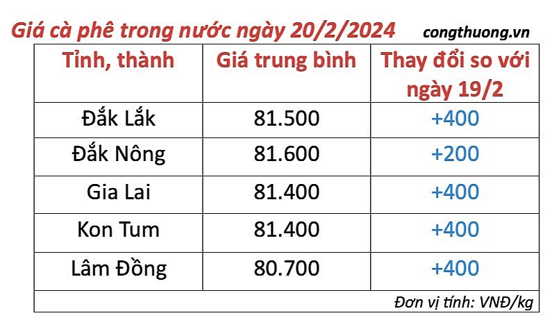 Giá cà phê mới nhất ngày 20/2/2024