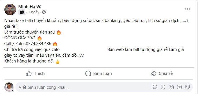 Những dòng trạng thái như thế này thường xuyên xuất hiện trong các hội nhóm làm giả lệnh chuyển tiền Những dòng trạng thái như thế này thường xuyên xuất hiện trong các hội nhóm làm giả lệnh chuyển tiền