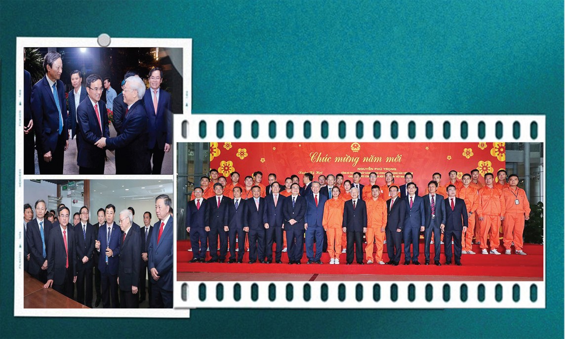 Tổng Bí thư Nguyễn Phú Trọng cùng đoàn công tác tới thăm hỏi, động viên và chúc Tết Tập đoàn Điện lực Việt Nam (EVN). ngay trước thềm năm mới 2019 (Ảnh: EVN) Tổng Bí thư Nguyễn Phú Trọng cùng đoàn công tác tới thăm hỏi, động viên và chúc Tết Tập đoàn Điện lực Việt Nam (EVN). ngay trước thềm năm mới 2019 (Ảnh: EVN)