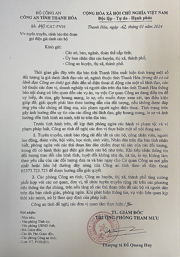 Công an Thanh Hóa kịp thời ngăn chặn 2 vụ lừa đảo trên không gian mạng Công an Thanh Hóa kịp thời ngăn chặn 2 vụ lừa đảo trên không gian mạng