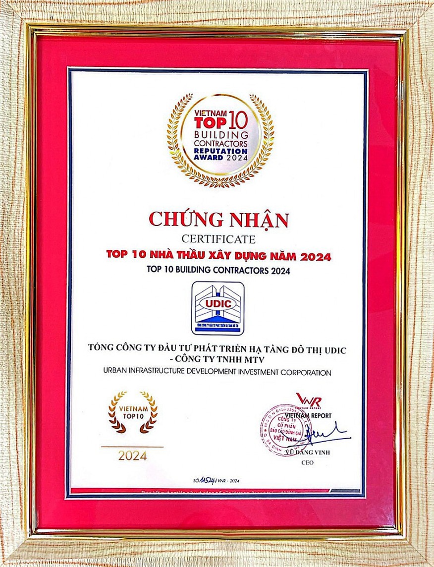UDIC lần thứ 6 được vinh danh Top 10 Nhà thầu xây dựng năm 2024 UDIC lần thứ 6 được vinh danh Top 10 Nhà thầu xây dựng năm 2024