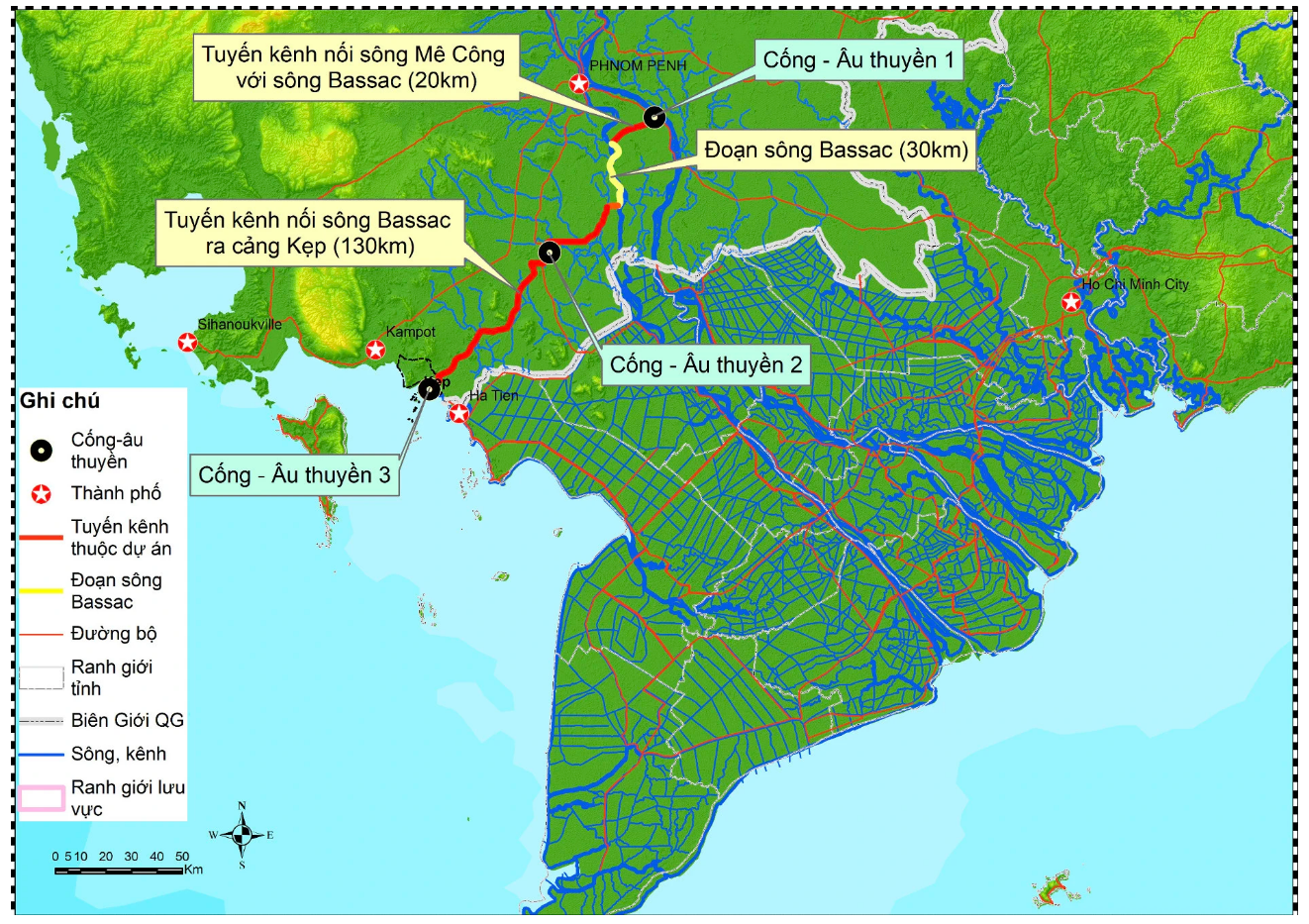 Sơ đồ kênh đào Phù Nam - Techo của Campuchia. Ảnh: Ủy ban sông Mê Công Việt Nam Sơ đồ kênh đào Phù Nam - Techo của Campuchia. Ảnh: Ủy ban sông Mê Công Việt Nam