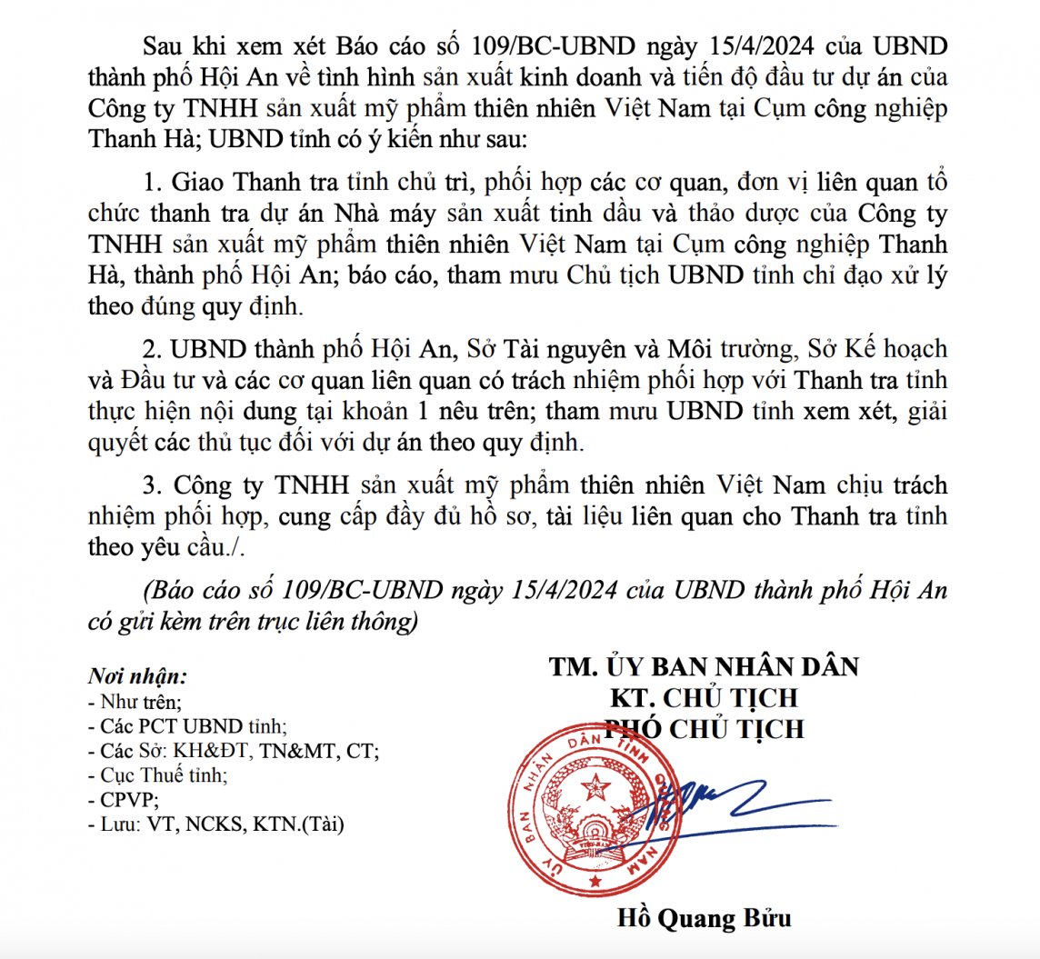 Quảng Nam: Thanh tra dự án của Công ty TNHH sản xuất mỹ phẩm thiên nhiên Việt Nam Quảng Nam: Thanh tra dự án của Công ty TNHH sản xuất mỹ phẩm thiên nhiên Việt Nam