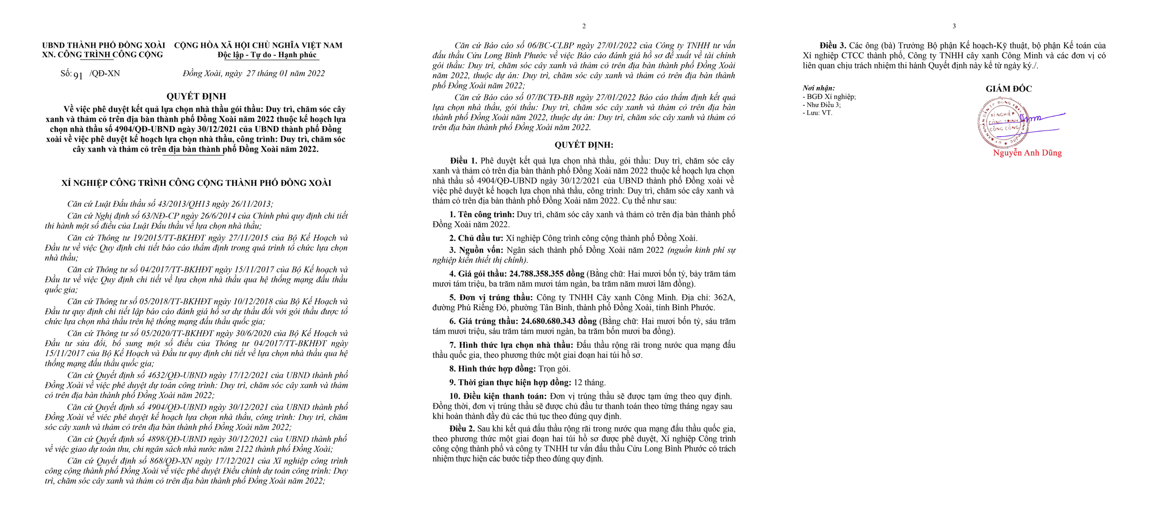 Một gói thầu được Công ty Cây xanh Công Minh trúng thầu tại Bình Phước (Ảnh: Ngân Nga) Một gói thầu được Công ty Cây xanh Công Minh trúng thầu tại Bình Phước (Ảnh: Ngân Nga)