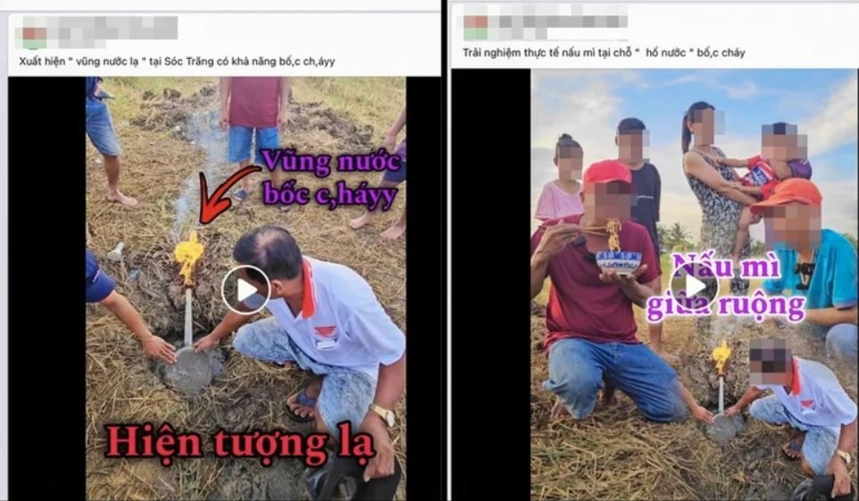 thông tin về hố nước có thể cháy ở Sóc Trăng, thậm chí Facebooker này còn trải nghiệm nấu và ăn mì gói tại chỗ. Ảnh chụp màn hình. thông tin về hố nước có thể cháy ở Sóc Trăng, thậm chí Facebooker này còn trải nghiệm nấu và ăn mì gói tại chỗ. Ảnh chụp màn hình.