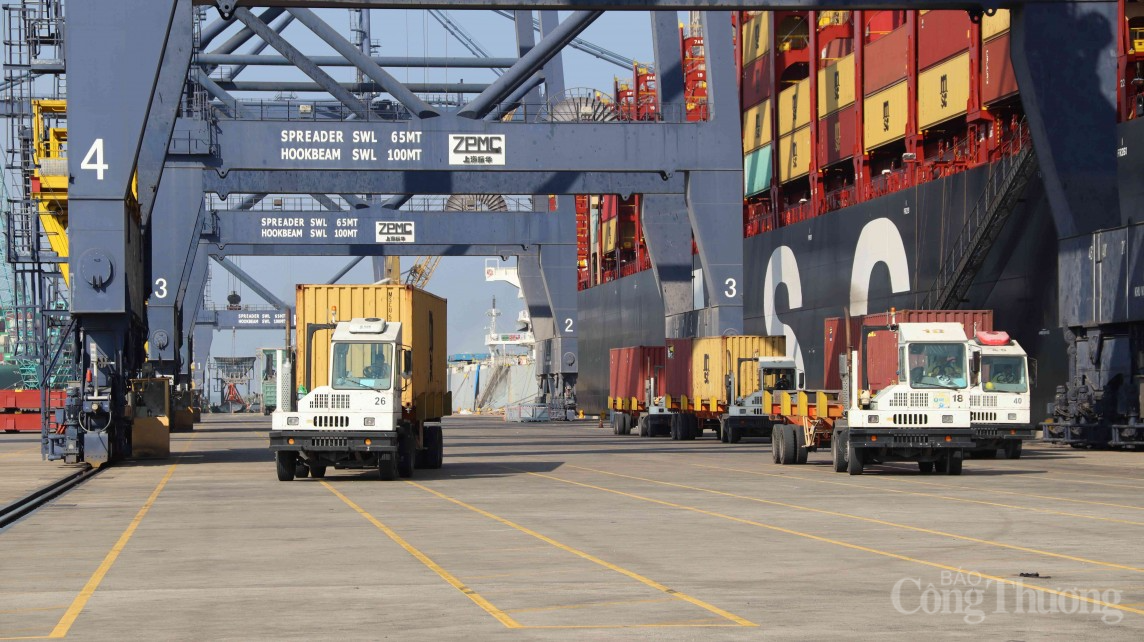 Hoạt động bốc xếp hàng hóa tại cảng SSIT trong hệ thống cảng Cái Mép - Thị Vải, tỉnh Bà Rịa-Vũng Tàu Hoạt động bốc xếp hàng hóa tại cảng SSIT trong hệ thống cảng Cái Mép - Thị Vải, tỉnh Bà Rịa-Vũng Tàu