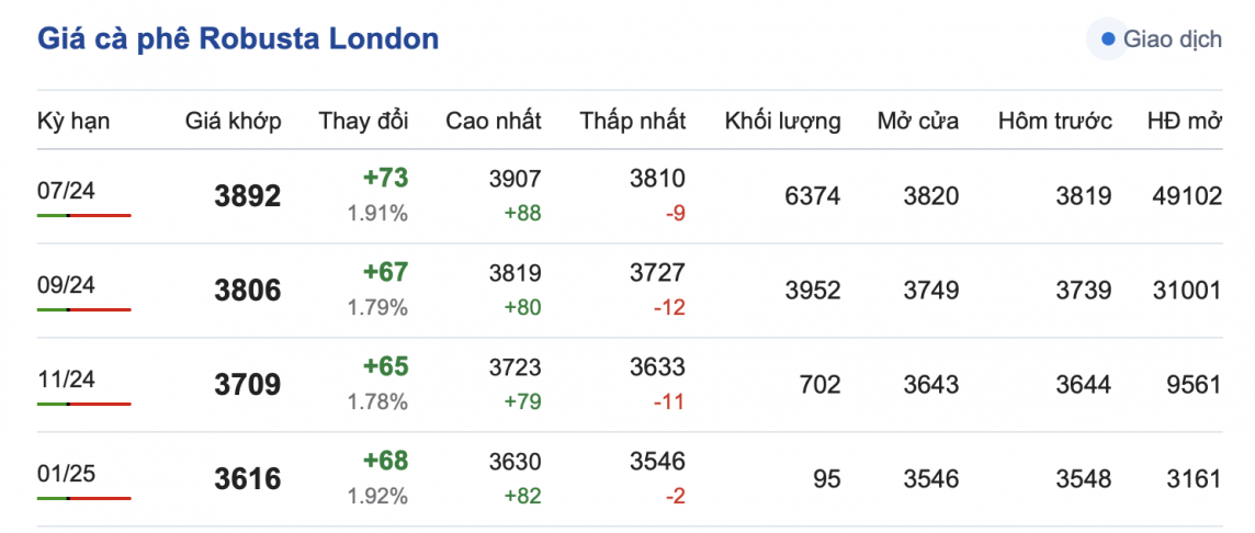 Giá cà phê hôm nay, 26/5/2024: Giá cà phê trong nước tăng trở lại Giá cà phê hôm nay, 26/5/2024: Giá cà phê trong nước tăng trở lại