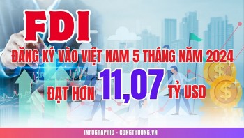 Infographic: Tổng vốn FDI 5 tháng đạt 11,07 tỷ USD