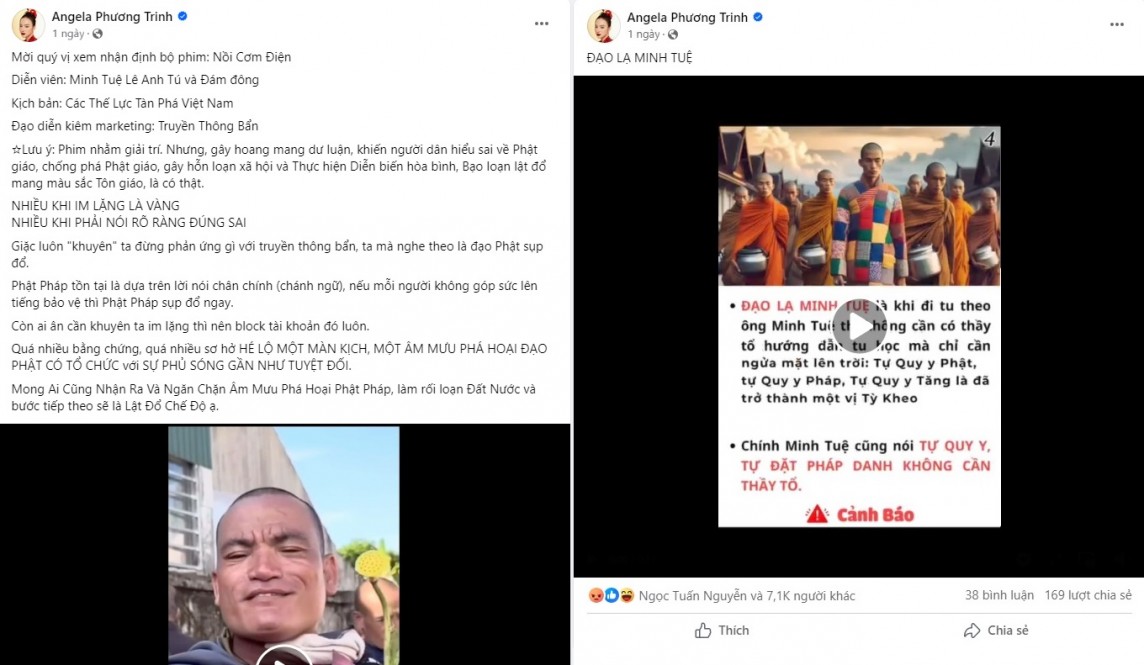 Angela Phương Trinh bị “ném đá” vì phê phán hiện tượng Thích Minh Tuệ Angela Phương Trinh bị “ném đá” vì phê phán hiện tượng Thích Minh Tuệ