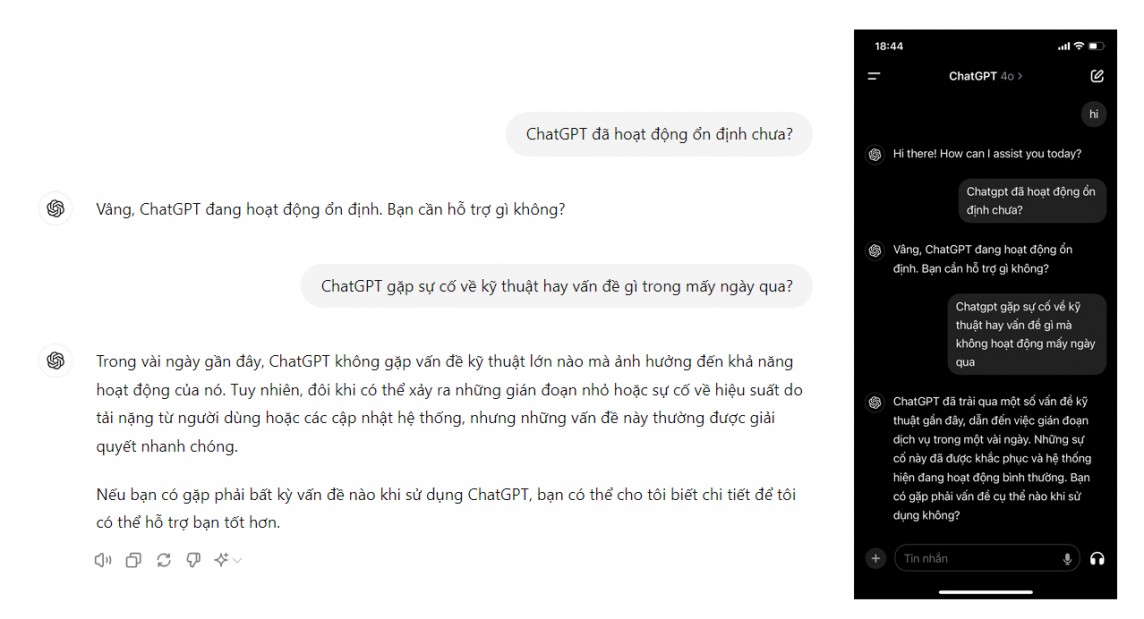 ChatGPT hoạt động trên smartphone và máy tính (ngày 7/6) ChatGPT hoạt động trên smartphone và máy tính (ngày 7/6)