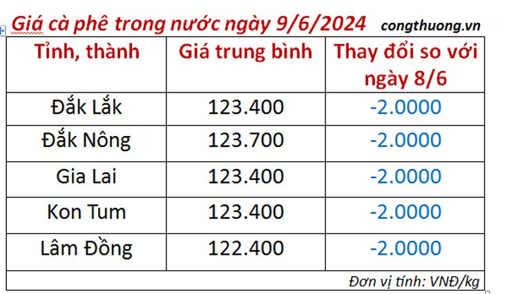 Giá cà phê hôm nay ngày 9/6/2024: Giá cà phê hôm nay ngày 9/6/2024: